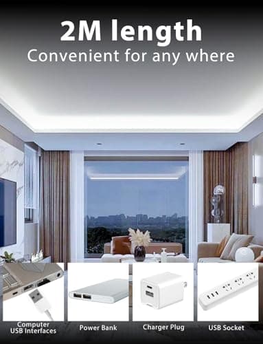 DAYBETTER 6.56ft White LED Strip Light, 6500K Ultra Bright USB-Powered Tape Light, Flexible Cuttable Design with 120 LEDs for Bedroom, Kitchen, Mirror, Home Decoration view 2