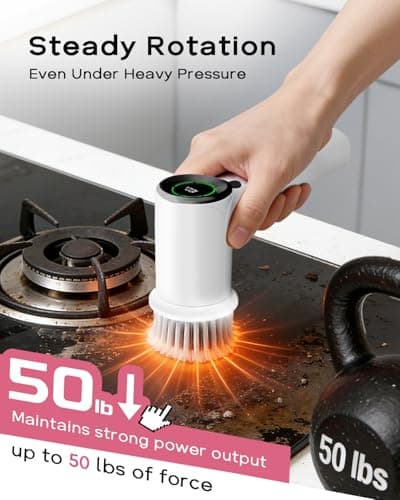 PUFTEM Upgraded Electric Spin Scrubber, Powerful Cordless Shower Scrubber with 4500mAh Large Battery & Speed Display, 6 Replaceable Brush Heads, Cleaning Brush for Bathroom Tile Tub Floor (White) view 5