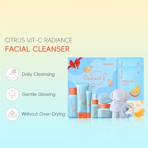 QUIYUM Citrus & Vit-C Glow Up Skin Care Set - 6-Step Daily Routine with Cleanser, Toner, Serum, Eye Cream, Moisturizer & Face Mask, Facial Gift Set for Women Preteens Girls, for Fresh Radiant Skin view 3