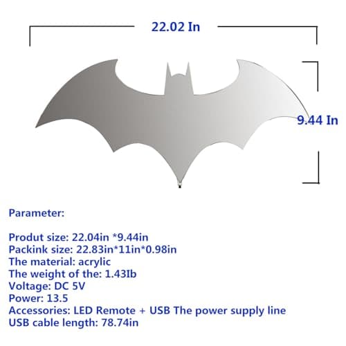 Superhero LED Lamp Decor Night Light with 16 Colors Remote, Wall Sconce, Acrylic Engraved, Kids Room Wall Lamp, Mirror (Black) view 3