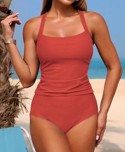 ZAFUL Women's Tankini Swimsuits Tummy Control Swimwear Two Piece Bathing Suits Swim Top with High Waisted Bottom view 2