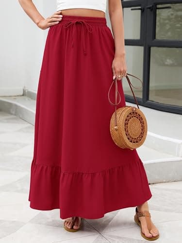 Heymoments Maxi Skirts for Women High Waisted Flowy 2026 A Line Cute Pleated Casual Beach Long Skorts with Pockets view 5