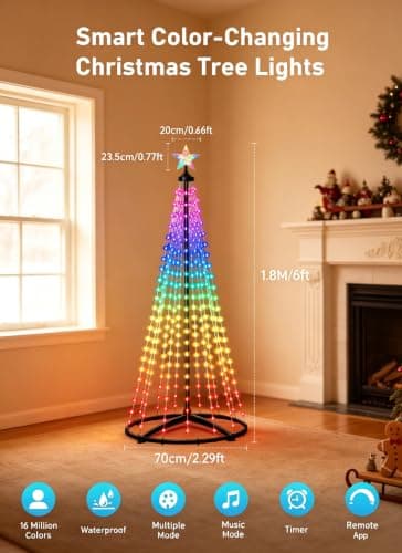 oneup 6FT Christmas Cone Tree Light, Smart RGB Light with App & Remote view 2