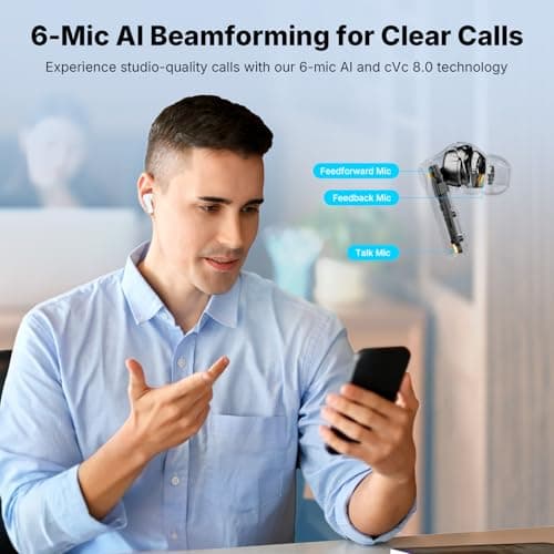EarFun Air Pro 4+ Adaptive Noise Cancelling Wireless Earbuds, Qualcomm aptX Lossless, Dual Drivers, Translation Earbuds, Snapdragon Sound, 6 Mics AI Clear Call, Hi-Res Sound, Bluetooth 6.0, 54H, White view 6