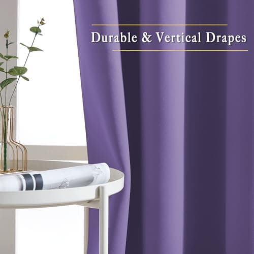 NICETOWN Blackout Lilac Purple Curtains & Drapes for Bedroom - Noise Reducing Thermal Insulated Solid Grommet Room Darkening Window Drapes for French Door (2 Panels, 66 x 90 Inch) view 5