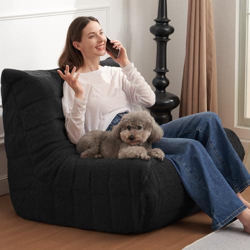 Cansunna Bean Bag Chair Big Sofa Beanbag Chair for Adults Fireside Chair Bean Bag Lounger with Memory Foam Filled for Home,Apartment or Gaming Venue(Black Teddy) view 3