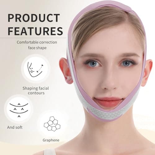 Graphene V Line Lifting Mask, Face Lifting Strap for Sleeping, Reusable & Adjustable Chin Strap for Jawline Lifting, Double Chin Lifting Straps for Women, Purple view 4