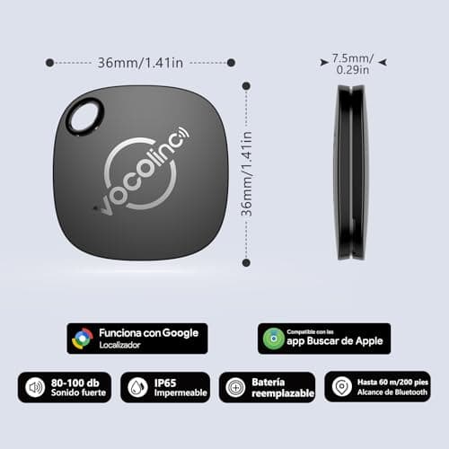VOCOlinc Air Tracker Smart Tags for Android & iOS 4 Pack, Removable Battery | New Dual System Bluetooth Tracker Works with Google Find Hub or Apple Find My App, Key Finder, Backpack, Suitcases view 5