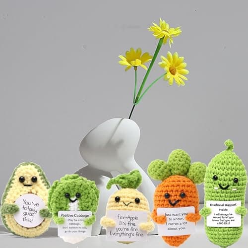 Fumonebuty 5PCS Handmade Emotional Support Crochet Gift ，Encouragement Support Vegetables and Fruits Knitted Dolls with Positive Card Cute Positive Crochet Animals Cheer Up Gift for Friends view 5