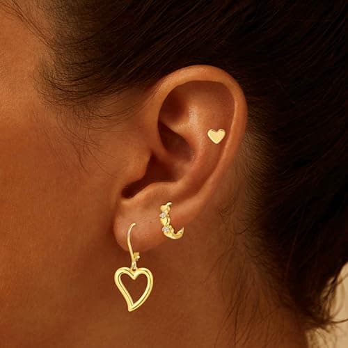 XIUQILAI 14K Gold Plated Heart Earrings for Women, Heart/Flower/Bow/Pearl Earrings Drop Stud Huggie Hoop Earring Hypoallergenic Earrings Christmas Earrings Festival Party Jewelry Gifts for Women view 2