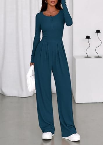 PRETTYGARDEN Jumpsuits for Women Dressy Casual 2026 Fall One Piece Outfits Long Sleeve Wide Leg Pants Romper Fashion Clothing view 3