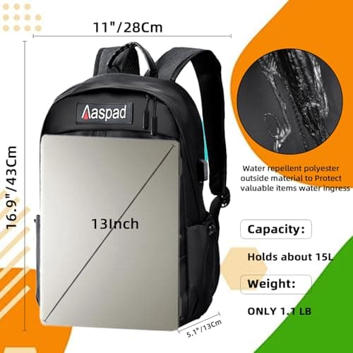 Aaspad Laptop Backpack for Men and Women Lightweight Daypack Slim Sturdy Business Offices Knapsack Daily Commute Necessities (Black) view 5