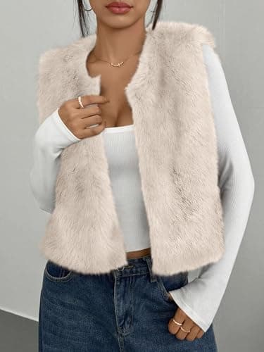 BTFBM Faux Fur Vest Women Fall Fashion 2026 Winter Clothing | Sleeveless Fuzzy Jackets, Buttonless Placket Fluffy Coat, Lightweight Furry Outerwear, Vests Top With Pocket, Holiday Outfits view 5
