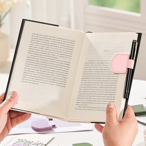2Pcs Magnetic Leather Bookmarks with Gift Box Round-Shaped Magnetic Pen Holder Book Marks Clip Gift for Book Lover Readers Cute Bookmark for Women, Pink view 2