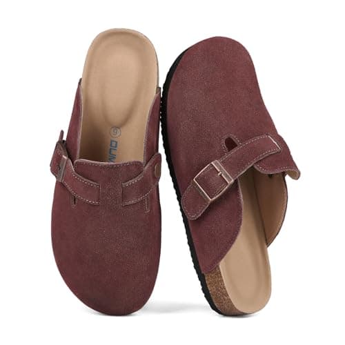 Dumalum Suede Clogs for Women and Men - Adjustable Buckle Slip-on Cork Footbed Mules with Antislip Sole - Unisex Slippers view 2