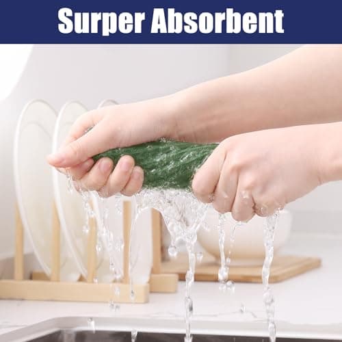 Homaxy Microfiber Waffle Weave Kitchen Towels Set, 16 x 28 Inch and 12 x 12 Inch Ultra Absorbent and Solid Color Dish Towels, 8 Pack, Grass Green view 4