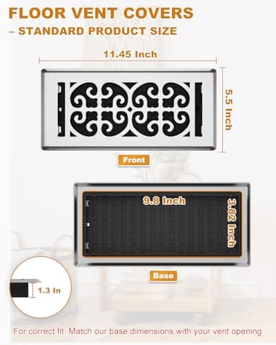 Floor Vent Covers 4x10 Inch – Heavy Duty Walkable Air Vent Cover for Home Floor & Wall - Decorative 2MM Thicker Metal Floor Register with Easy Adjust Airflow Switch - Satin Nickel HVAC Vents - 5 Pack view 2