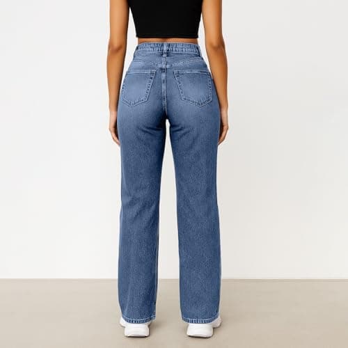 Slakkenreis Woman Wide Leg Jeans High Waisted Baggy Jeans Boyfriend Jean Elastic Waist Stretchy Jean Straight Leg Denim Pants view 3