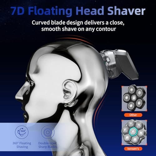 7D Head Shavers for Bald Men - kensen Upgrade 7D Head Shavers, Ergonomic Comfort-Grip Handle with 2 Speed Settings Long Battery Life Bald Razor IPX6 Waterproof Wet/Dry Shaving LED Display view 2