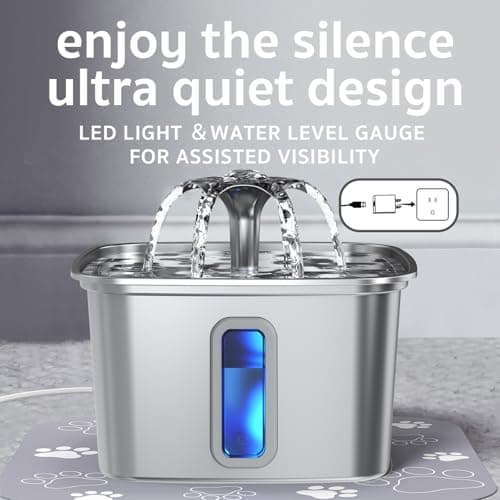 Veken Innovation Award Winner Stainless Steel Cat Water Fountain, 108oz/3.2L Automatic Pet Fountain Dog Water Dispenser with 3 Replacement Filters & Silicone Mat, Gifts for Cats, Dogs (Silver) view 4