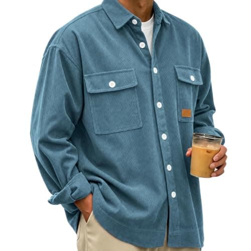 Button Down Corduroy Shirt Men Winter Jacket with Pockets view 4
