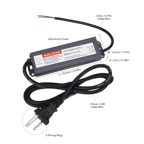 Hanbaak LED Driver 60 Watts, IP67 Waterproof Power Supply, Low Voltage Electronic Transformer, 110V-250V AC to 12V DC, 12V Constant Voltage LED Power Supply for LED Light Strip view 2