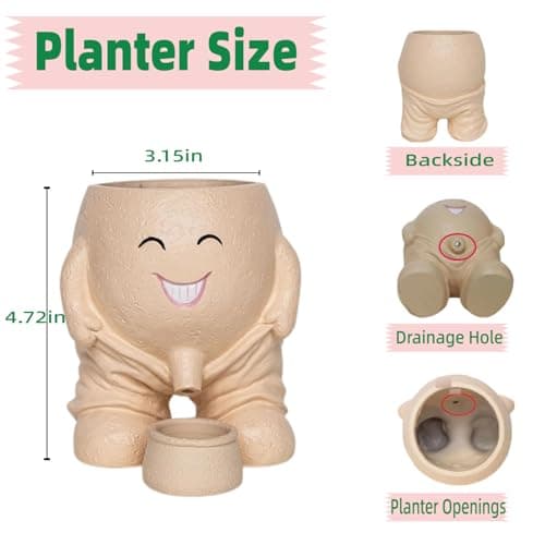 Funny Smiley Face Resin Planter, Novelty Whimsical Flower Pot with Drainage Spout, Cute Succulent Planter for Indoor Outdoor Garden Decor, Unique Gift for Plant Lovers view 2