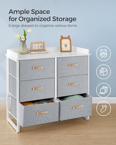 SONGMICS Kids Dresser with 6 Drawers, Boys Girls Dresser, with Water-Resistant Tabletop, Storage Organizer Cabinet, for Bedroom Hallway, Gray UGKR101G01 view 5