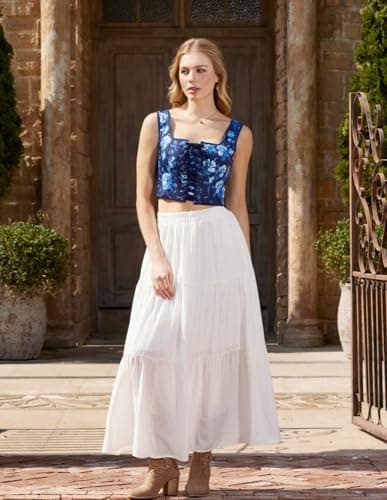 Scarlet Darkness Renaissance Maxi Skirts for Women 2026 Summer Boho Flowy Tiered Long Skirt with Pockets view 6