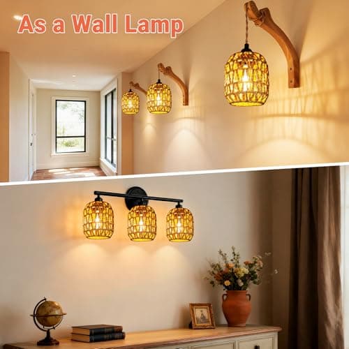 3 PACK Rattan Lamp Shades(4.7"×5.2"), Small Boho Pendant Light Shade, Handwoven Wicker hanging Lampshades For Chandeliers, Wall Sconces, Floor & Table Lamps view 6