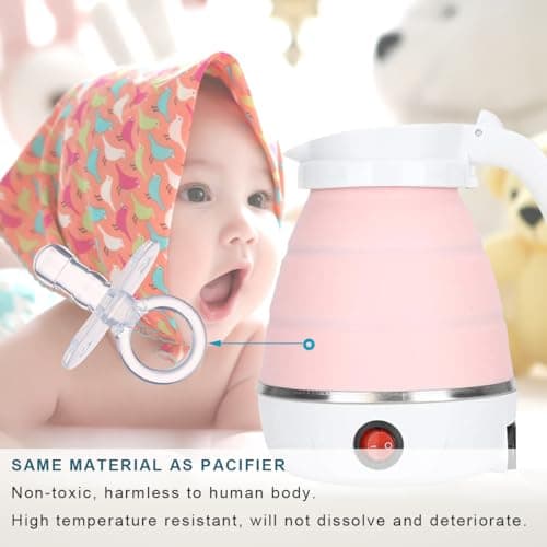 Foldable Electric Kettle, Upgraded Food Grade Silicone,600W 600ML Flash Heat Small Portable Travel Electric Kettle,110V US Plug (Sakura Pink) view 4