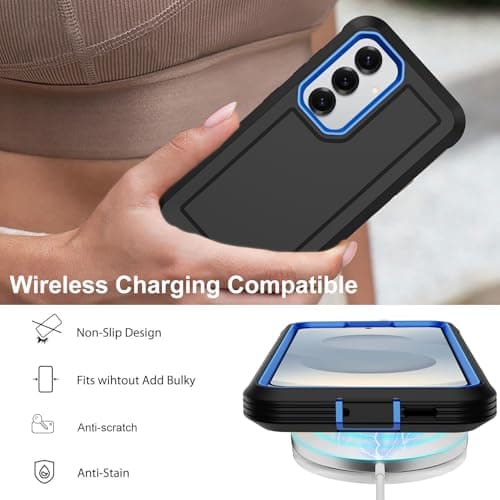 Annymall for Samsung Galaxy S25 Case with 2 Screen Protector,Shockproof Military Grade Drop Protection Multi-Layer Heavy Duty Durable Rugged Bumpers Tough Cell Phone Protective Cover (Black/Blue) view 5