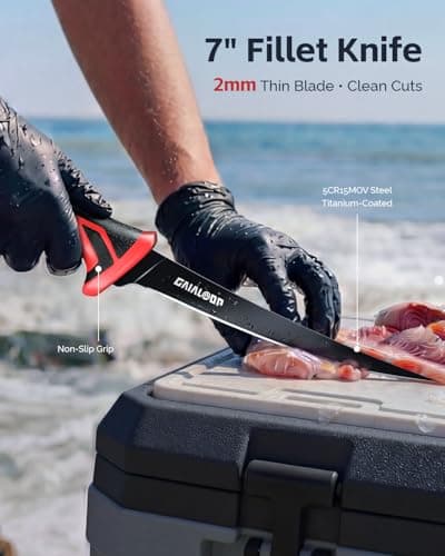 Fishing Tools Kit, 7pc Fishing Pliers Kit with Fillet Knife, Split Ring Pliers, Braid Scissors, Fish Gripper, Ruler, Sharpener & Lanyard, Saltwater & Freshwater Fishing Gear & Fishing Gifts for Men view 5