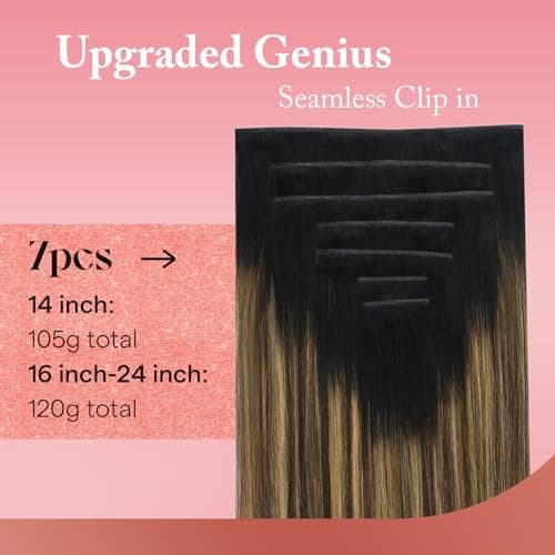 Ve Sunny Genius Clip in Hair Extensions Real Human Hair Natural Black Ombre Dark Brown Mix Caramel Blonde Balayage Hair Extensions Clip in Seamless Remy Human Hair Straight 16 inch 120g view 2