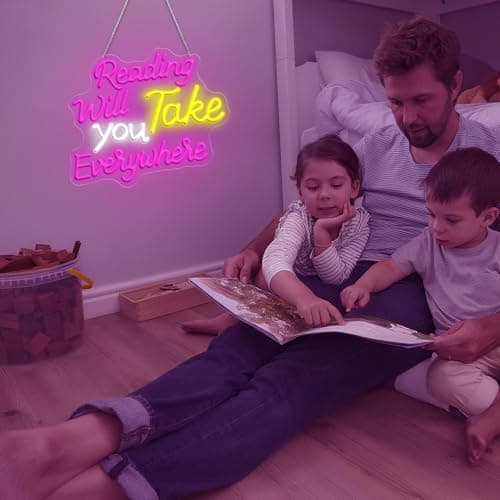 KATMBFUE Reading Will Take You Everywhere Neon Signs, Neon Sign with Switch for Wall Decor, USB Dimmable Neon Lights Colorful LED Signs for Home Club Party Christmas Decoration 14.17 x 12.2" view 6