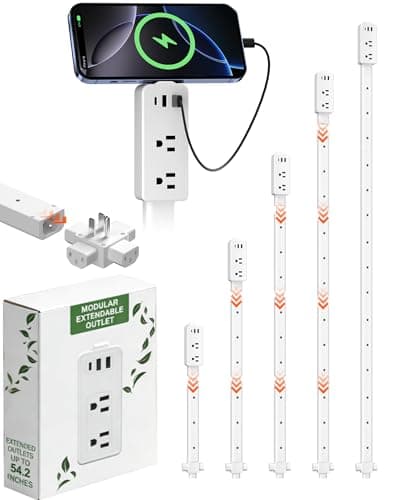 Electrical Outlet Extender with Adjustable Sticks 8"-56", 4-Way Flat Plug for Different Wall Sockets, Features 2AC Outlets, 2USB-A, 1USB-C for Hard-to-Reach Outlets Behind Couch Nightstands Desks TV — image 1