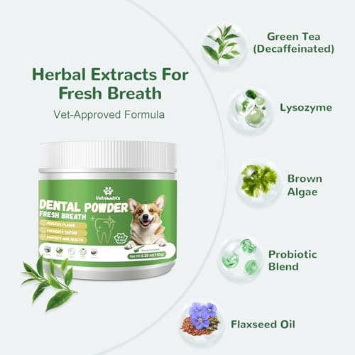 Vetriuntrix Dog Teeth Cleaning Powder, Dental Powder for Dogs Teeth Tartar Remove & Plaque Off, Fresh Breath for Dogs with Natural Plants Blend, Enzymes and Postbiotics, 80g view 2