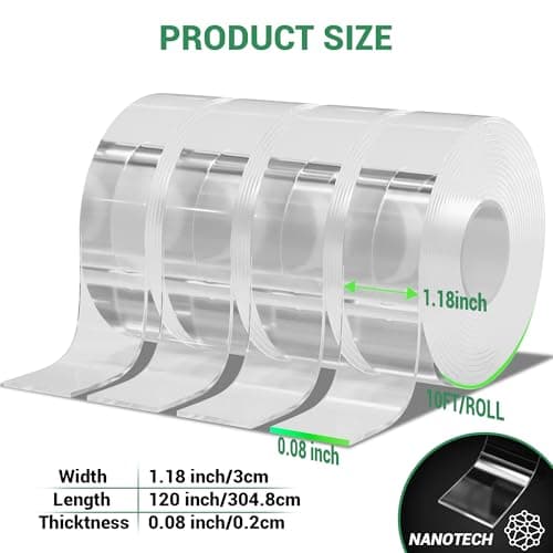 dosun Double Sided Tape Heavy Duty(4 Rolls, Total 40 FT), Sided Nano Tape, Strong Double Sided Tape for Walls, Used for Carpet, Poster, Picture Hanging, Outdoor Multifunctional Mounting Tape view 6