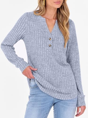 ANRABESS Womens Henley Shirts Long Sleeve Tunic Tops 2025 Fall Fashion Outfits Ribbed Knit Sweaters Ladies Casual Clothes view 5