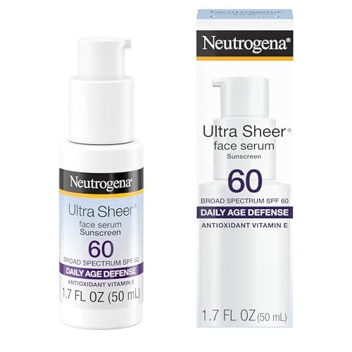 Neutrogena Ultra Sheer Face Sunscreen with Vitamin E & SPF 60, Sunscreen for Face with Broad Spectrum UVA/UVB Protection, Fragrance-Free, Oxybenzone-Free, Water-Resistant (80 minutes), 1.7 Fl Oz