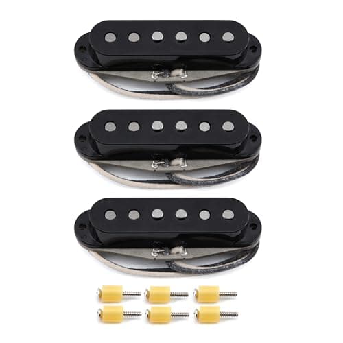 FLEOR Vintage Style Alnico 5 Handwound Single Coil Pickup N+M+B Guitar Pickups Set,Black