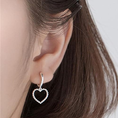 DHZJTSL 925 Sterling Silver Heart Earrings for Women, S925 Sterling Silver Posts Earrings, Dangle Love Heart Fashion Stud Earrings Hypoallergenic Jewelry (with Gift Box) view 5