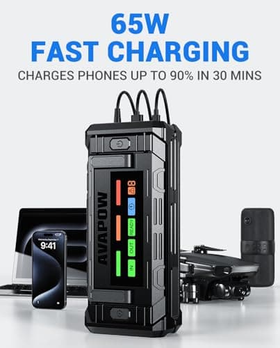 AVAPOW TJ68 10000A Battery Jumper Starter Portable with 4" HD Display | PD 65W Dual-Way Fast Charging, 12V Jump Box, For ALL Gas Engines, For Up to All Diesel Engines view 4