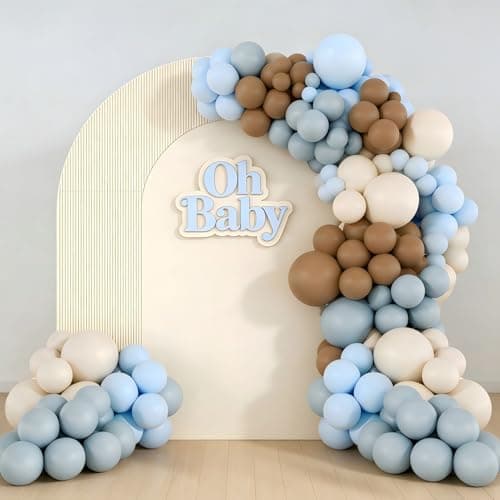 160Pcs Dusty Blue and Brown Balloon Garland Arch Kit Brown White Light Blue Balloons Balloons for Bear Baby Shower Gender Reveal Birthday Party Decorations view 4