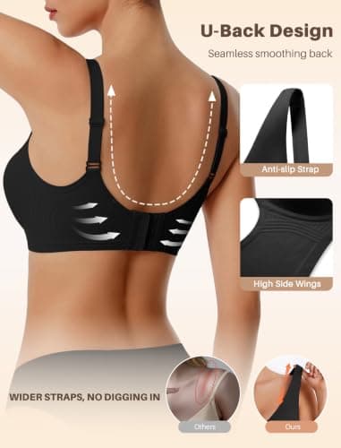 Showyoo Jelly Bras for Women Wireless Bra Seamless Push Up T-Shirt Bralette | Deep V Neck,No Underwire,Adjustable Strap,Support and Lift,No Show,Comfortable,Soft,Everyday Bra view 3