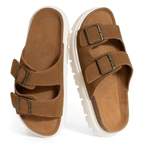 Hofeny Platform Sandals for Women – Genuine Leather Chunky Wedge Slides with Cork Footbed, Arch Support Comfortable Summer Sandals 2026 — image 1