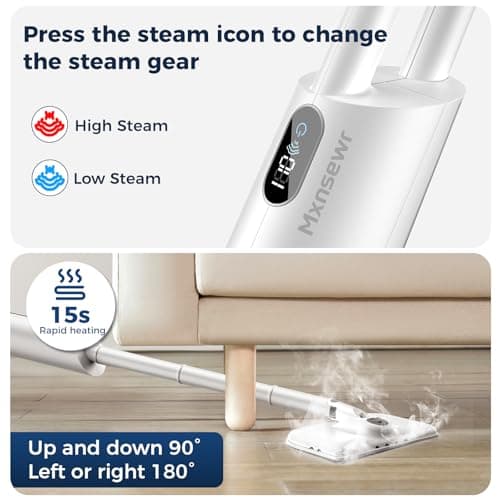 Steam Mop 13-in-1Detachable Handheld Steam Cleaner for Home, White | 380ml Removable Filtering Water Tank, Straps, 2 Levels of Steam, Display Screen Steamer for for Hardwood,Cloths and Carpet view 6