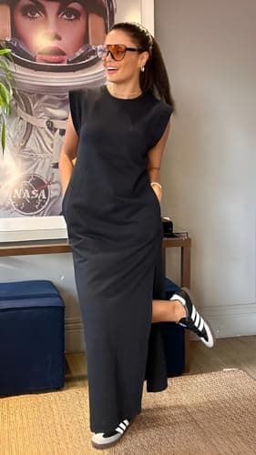 GRECERELLE 2026 Women Year-Round Casual Round Neck Loose Split Wrinkle-Free Long Maxi Vacation Dress with Pockets (XXS-4XL) view 6