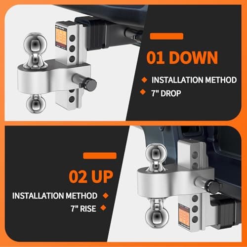 GEARGO Trailer Hitches Tow,Heavy Duty Adjustable 8.3“Inch Drop Trailer Hitch Ball Mount- Fits 2" Receiver,12,500 LBS GTW, Triple Hitch Balls (2", 2-5/16", 1-7/8") - Tow Hitch Ball Mount view 4