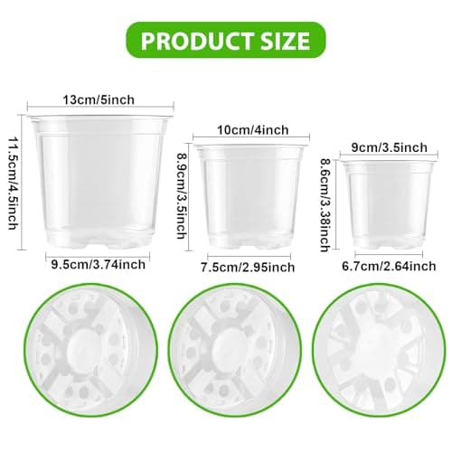 auriikoop Clear Nursery Pots 5/4/3.5 Inch Plastic Seedling Plant Pot with Drainage Holes for Transplanting Succulents Cuttings (15Pcs) view 3